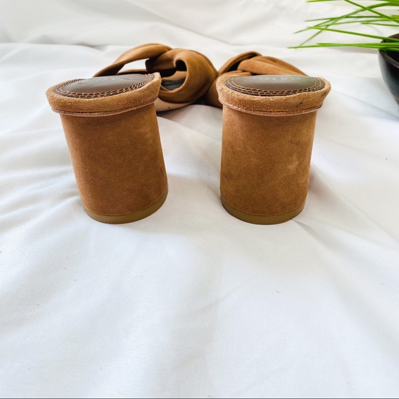 PAIGE suede Brown chunky round heel slide - Picture 8 of 9